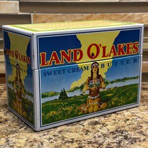 Vintage Land O' Lakes Metal Recipe Tin Advertising Storage Box